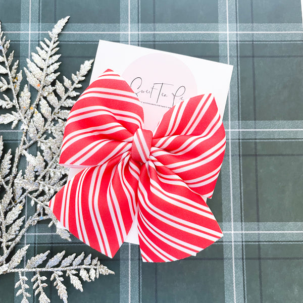Candy Cane Swirl Fabric Sailor Hair Bow