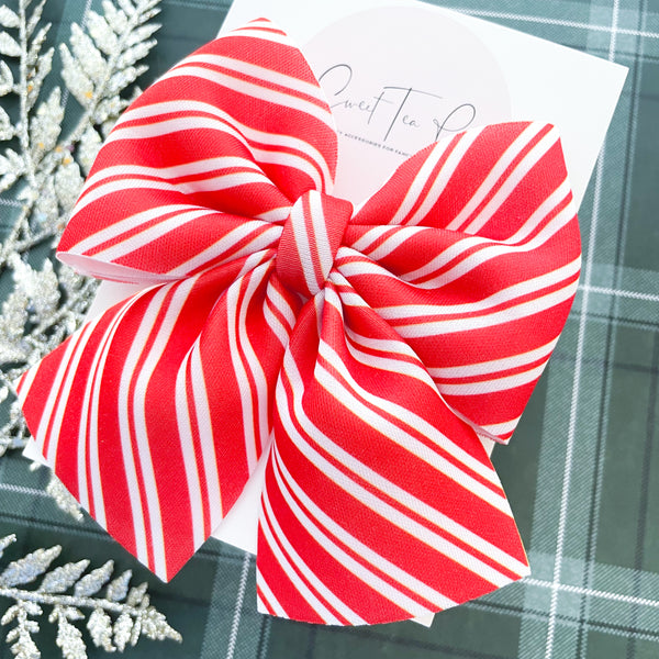 Candy Cane Swirl Fabric Sailor Hair Bow