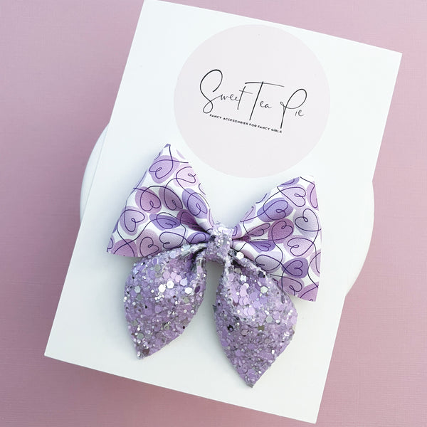 Lavender Hearts Sailor Hair Bow