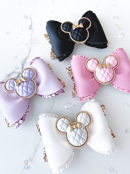 Purple Minnie Pinched Loop Hair Bow