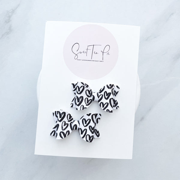 Monochrome Hearts Pigtail Hair Bows