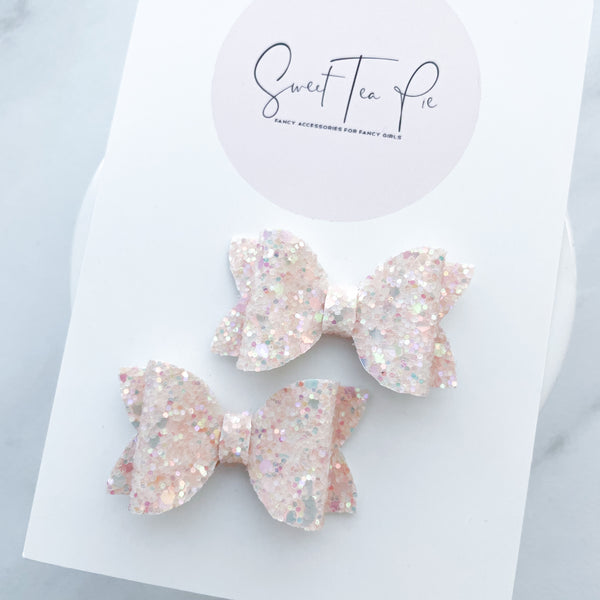 Light Pink Glitter Pigtail Hair Bows