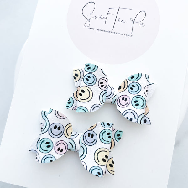 Smiley Face Pigtail Hair Bows