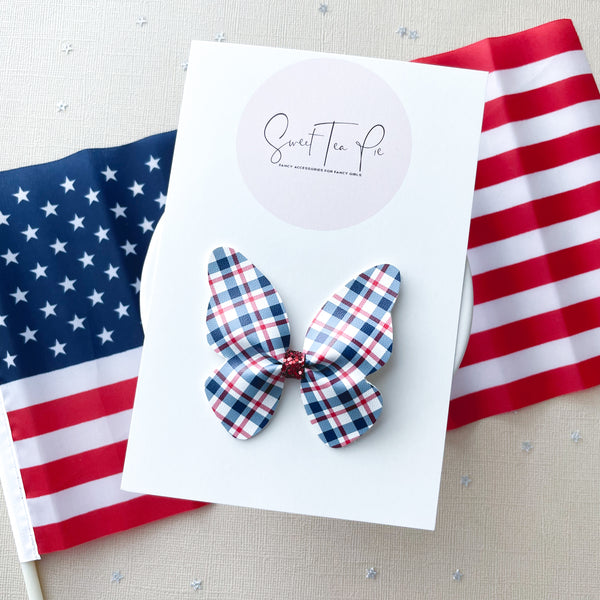 4th of July Plaid Butterfly Clip