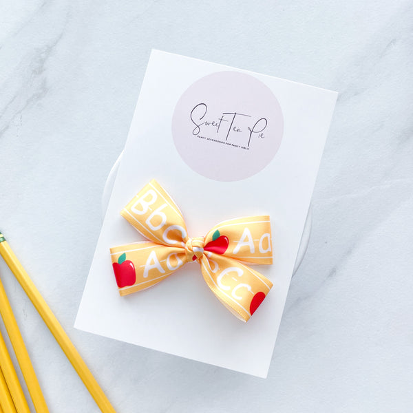 Alphabet Apple Ribbon Pinwheel Hair Bow