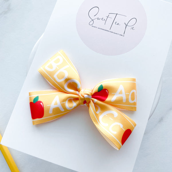 Alphabet Apple Ribbon Pinwheel Hair Bow