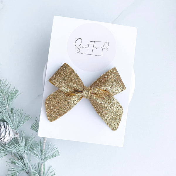 Gold Glitter Felt Schoolgirl Bow