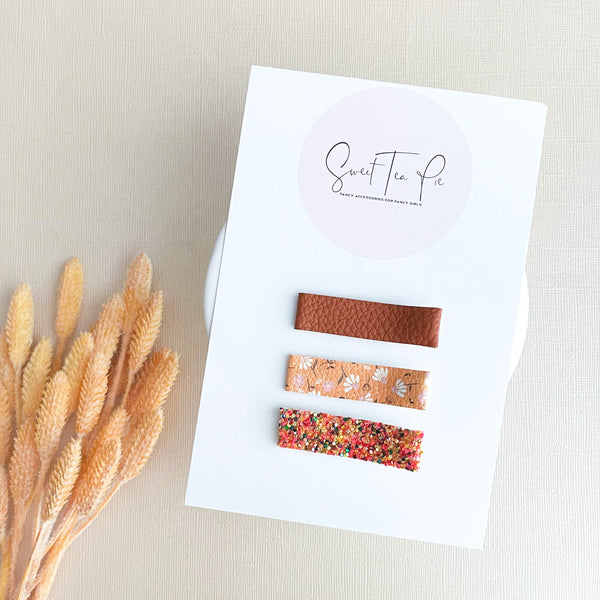 Autumn Harvest Lined Alligator Clip - Set of 3