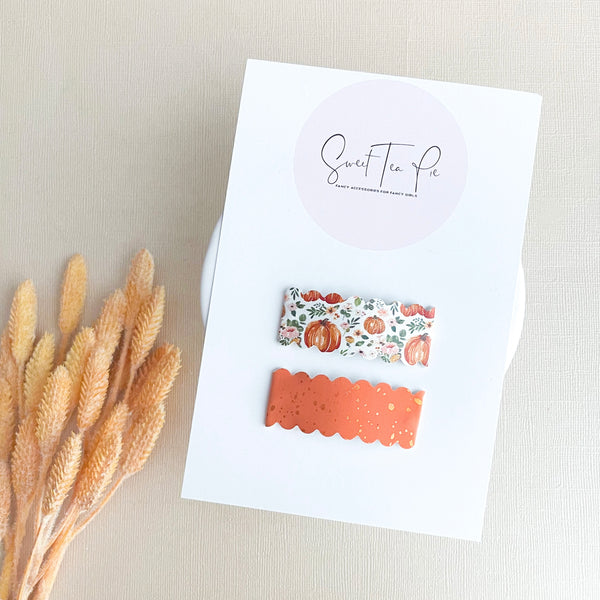 Pumpkin Patch Scalloped Snap Clip - Set of 2