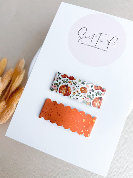 Pumpkin Patch Scalloped Snap Clip - Set of 2