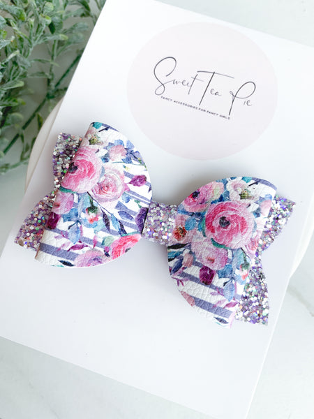 Floral Stripes Large Loop Hair Bow