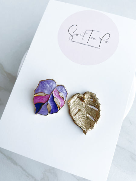 Purple Monstera Glam Earrings