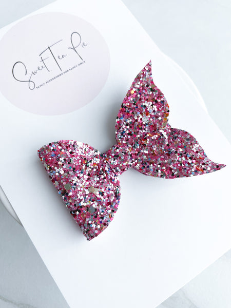 Pink Beach Mermaid Tail Glitter Hair Bow