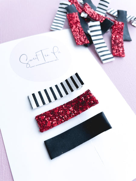 Kisses Lined Alligator Clip - Set of 3
