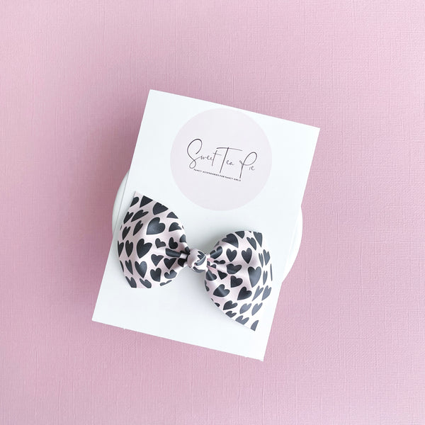 Blush Hearts Knot Hair Bow
