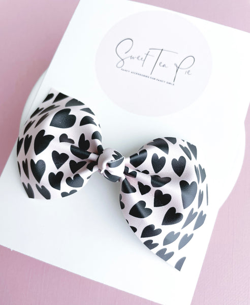 Blush Hearts Knot Hair Bow