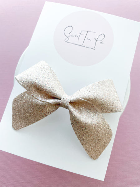 Champagne Glitter Schoolgirl Bow