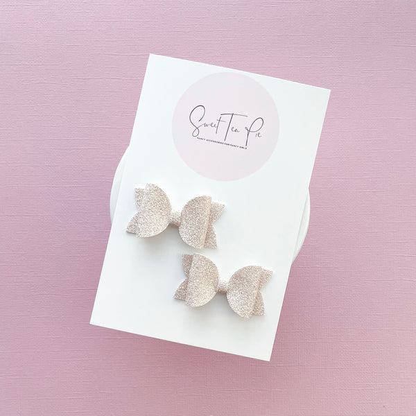 Champagne Glitter Pigtail Hair Bows