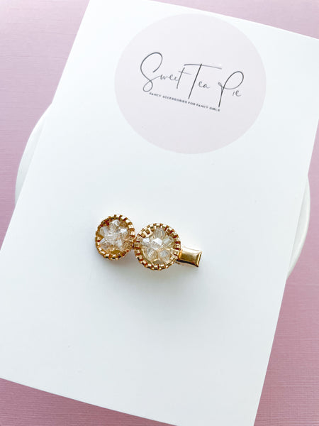 Champagne Crystal Round Mini Glam Clips