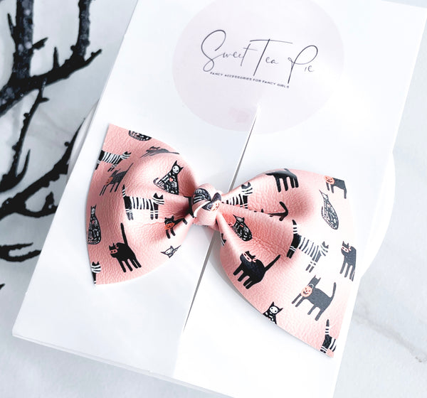 Skeleton Cats Knot Hair Bow