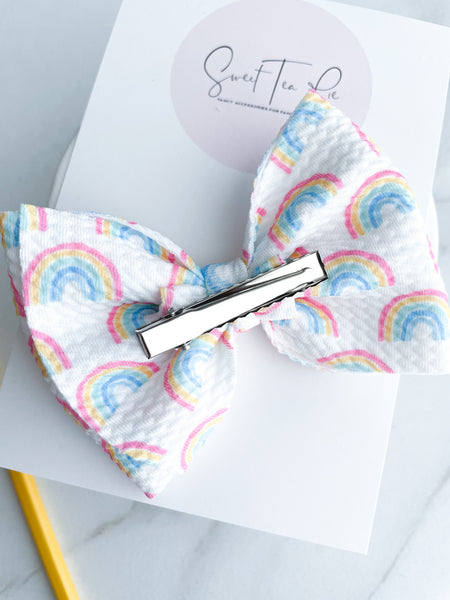 Happy Rainbows Fabric Hair Bow