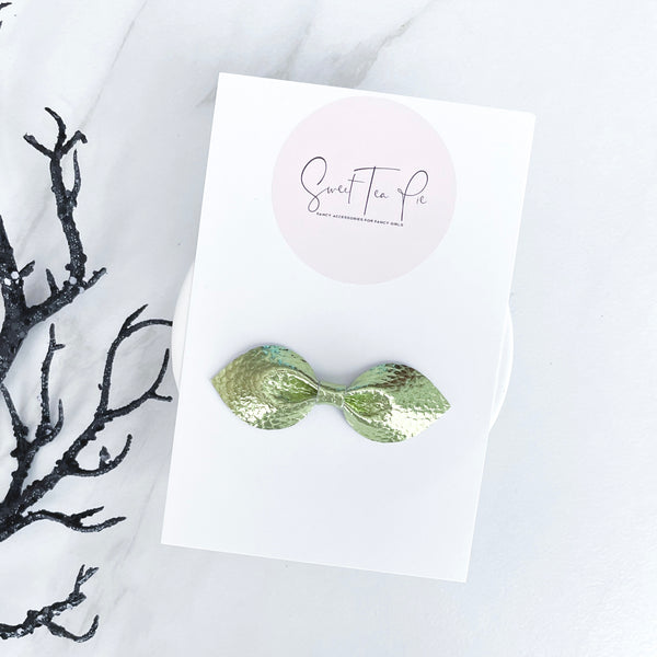 Metallic Green Petite Hair Bow