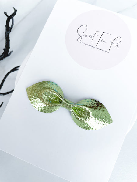 Metallic Green Petite Hair Bow