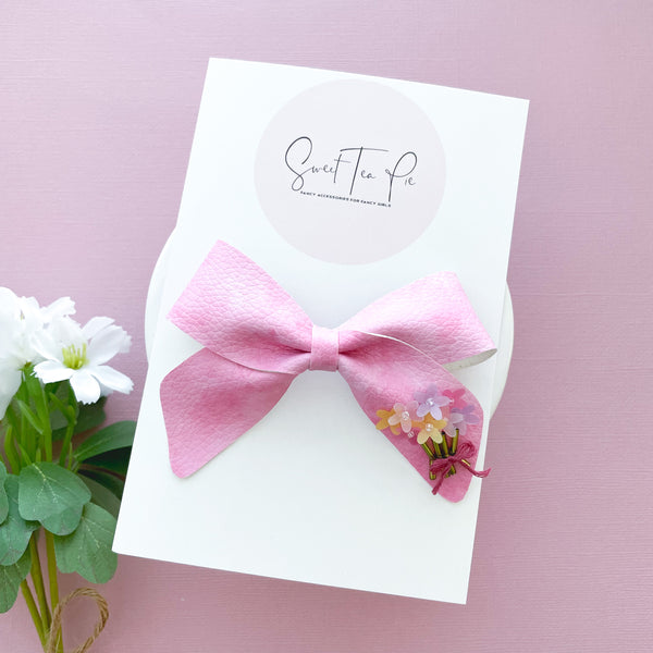 Rose Pink Floral Bouquet Sequin Dripped Schoolgirl Bow