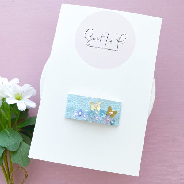 Sky Blue Butterfly Garden Sequin Snap Clip
