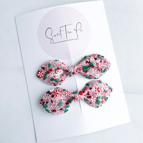 Christmas Glitter Petite Hair Bow