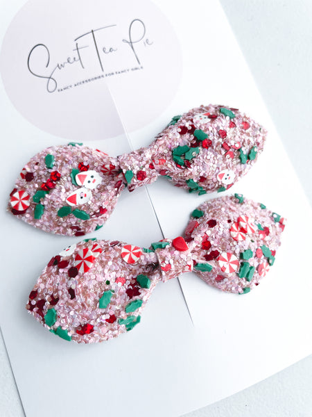 Christmas Glitter Petite Hair Bow