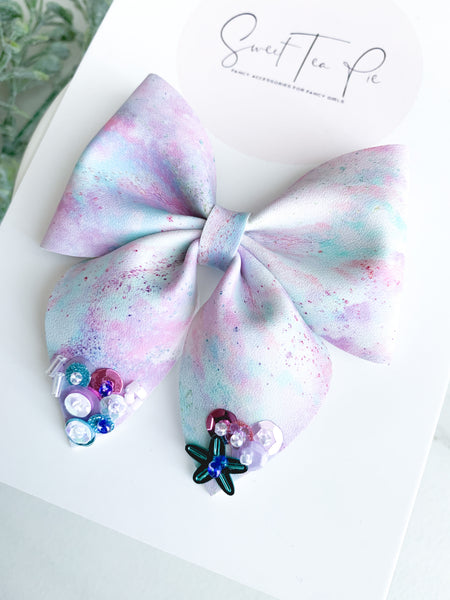 Starfish Sequin Glitter Sailor Bow