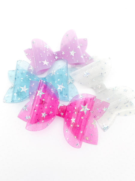 White Stars Large Loop Hair Bow (Waterproof)